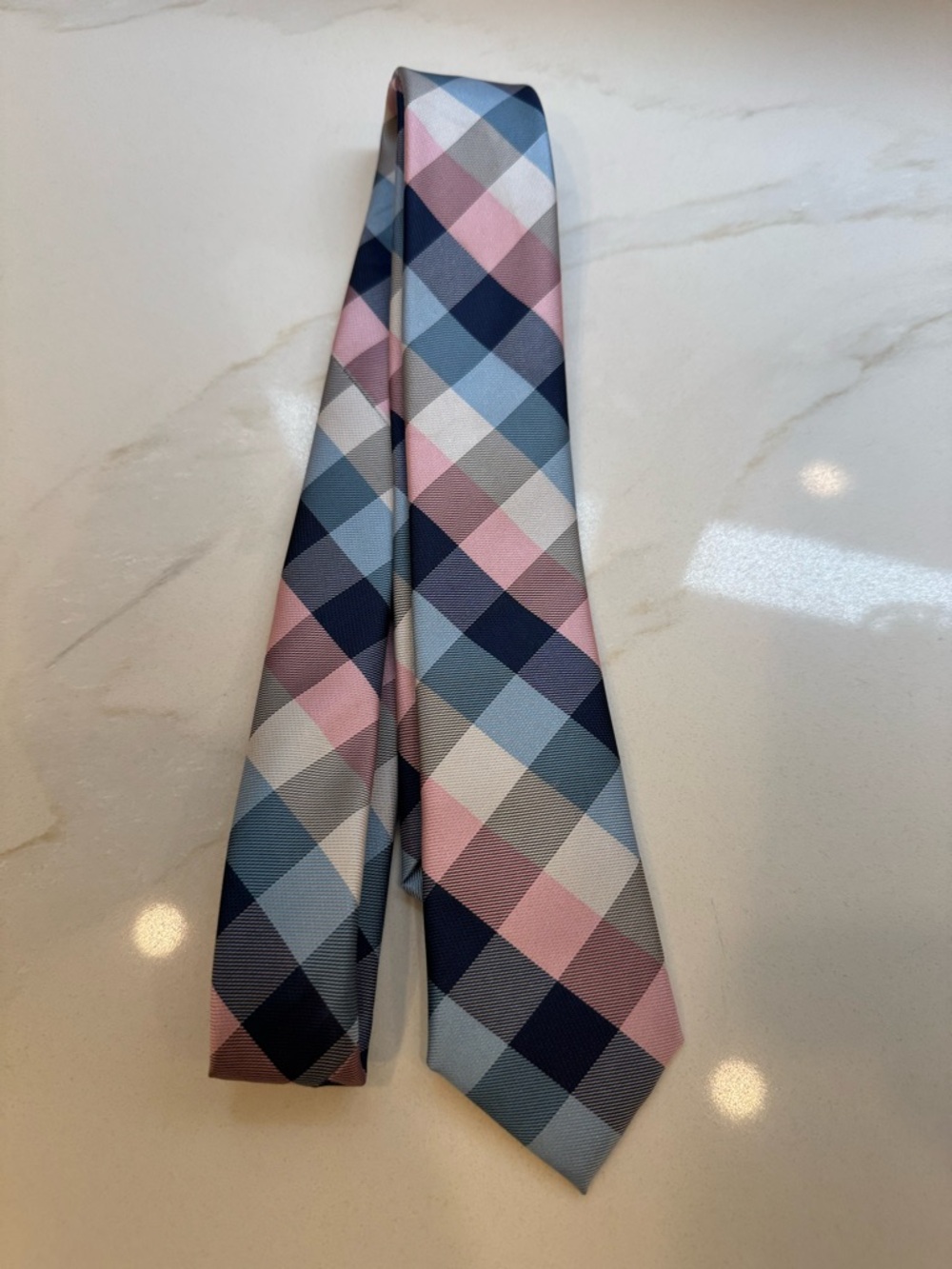 Tommy Hilfiger Youth Pink, Light Blue & Navy Plaid Slim Tie